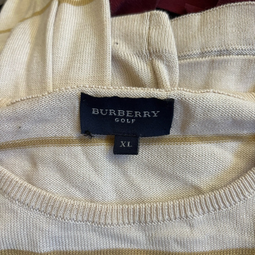Burberry Golf Tan Lightweight Knit Striped Long Sleeve Sweater Extra Large - Picture 7 of 8